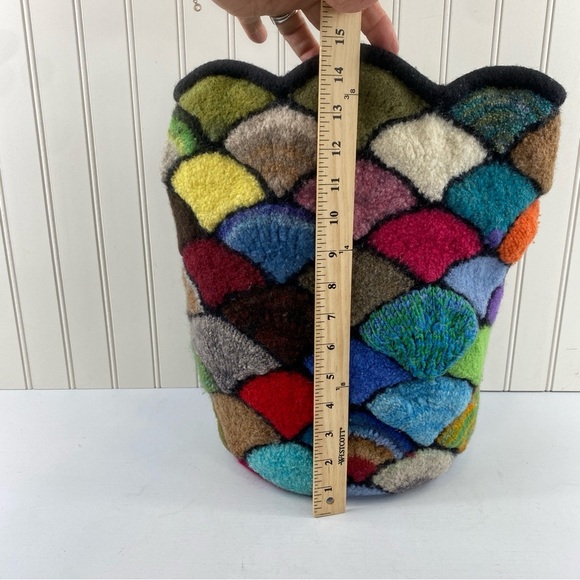 Colorful Felted “Stained Glass” Patchwork Fan Lined Rainbow Fish Hobo Bag Purse - Picture 9 of 13